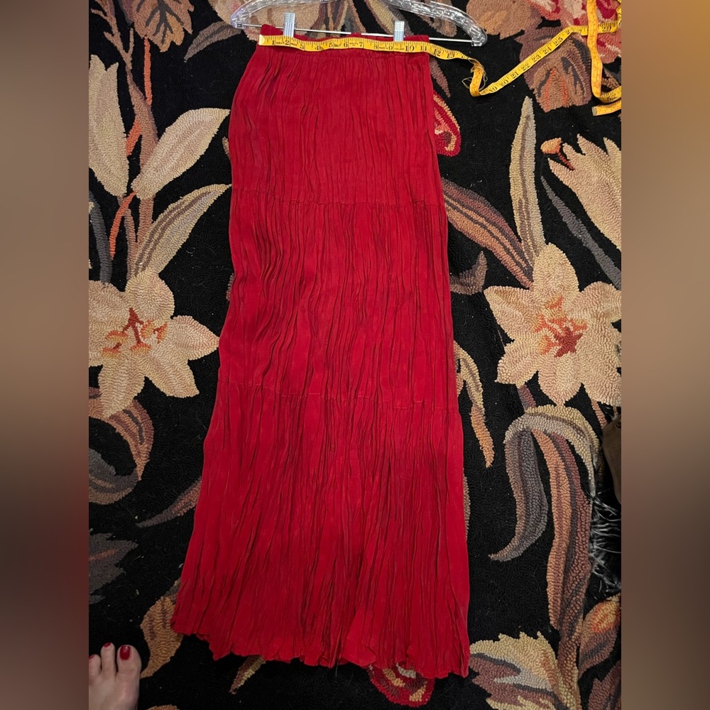 Elegant Red Pleated Skirt and long sleeve shirt